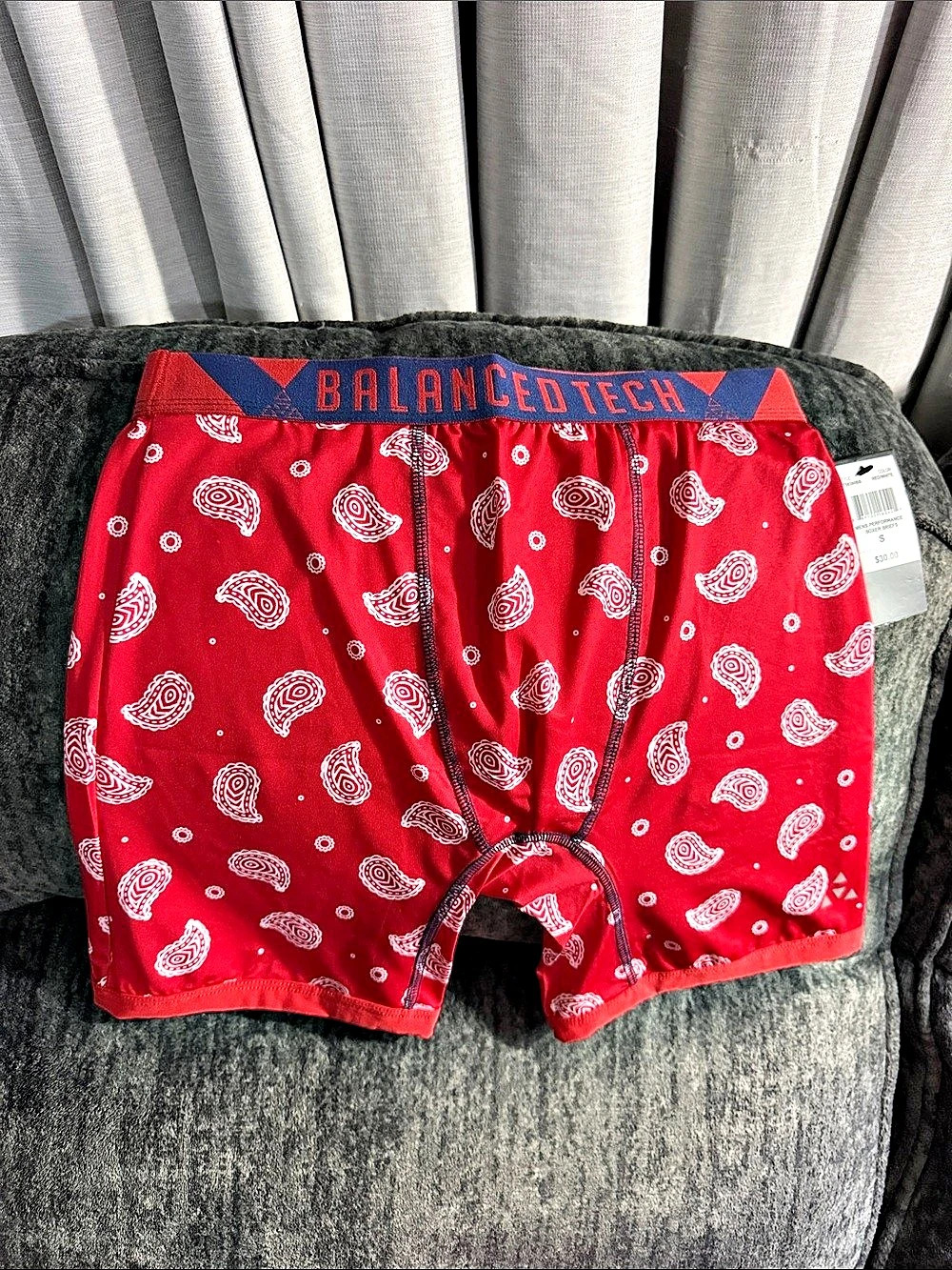 Balance Tech Men's Paisley Boxer Briefs in Red & White NWT